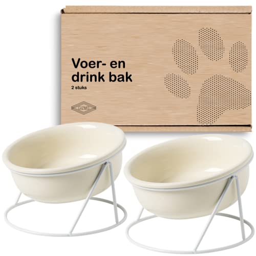 Gizmo 2X Futternapf Katze/Hund - Weiß - Keramik Trink- & Futternäpfe mit Ständer - 15 cm - 600 ML - 2 Stück von Gizmo