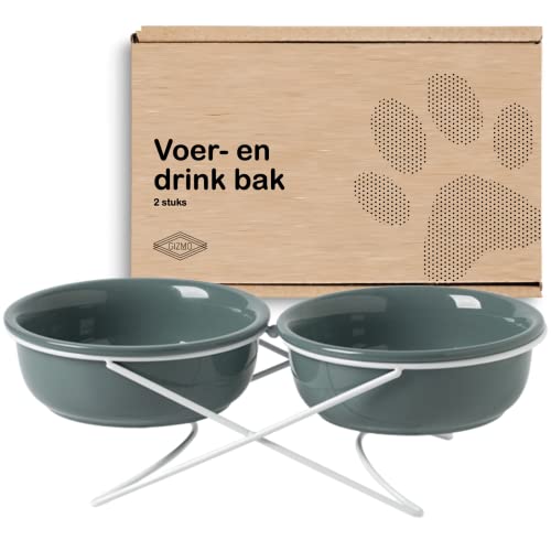 Gizmo Futternapf Hund Doppelt - Dunkelgrün - 2 Keramik Trink- & Futternäpfe mit Ständer - Trinknapf - 17.5CM - 800ML von Gizmo