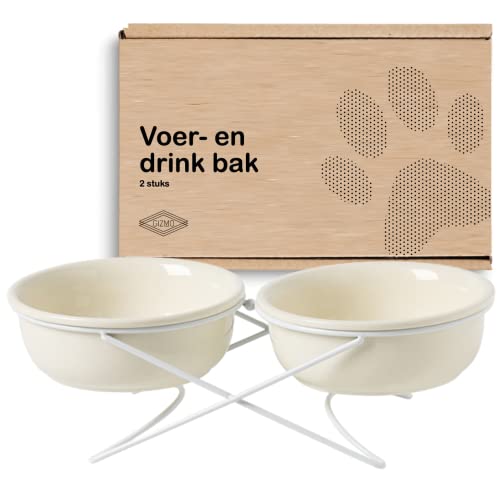 Gizmo Futternapf Hund Doppelt - Weiß - 2 Keramik Trink- & Futternäpfe mit Ständer - Trinknapf - 17.5CM - 800ML von Gizmo