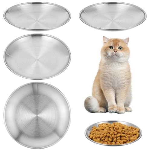 Gjinxi 4-teiliges kleines Katzennapf-Set, 14 cm, klassischer Katzenschüssel, Edelstahl-Katzennapf, flache Schalen, Katzenfutterteller, Katzen-Futternapf, Katzenwasser- und Futternapf, um von Gjinxi