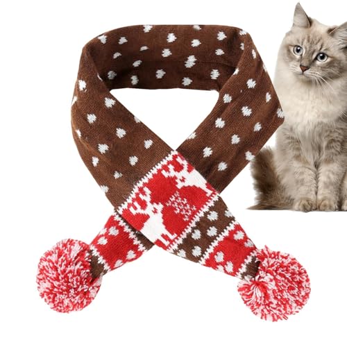 GjnjfdF Hunde-Winterschal,Hunde-Pompom-Schal,Weihnachten Welpe Hund Winter Rentier Schal mit Pompom Ball | Weicher, süßer Katzen-Halswärmer, passend zum weihnachtlichen Hundepullover von GjnjfdF