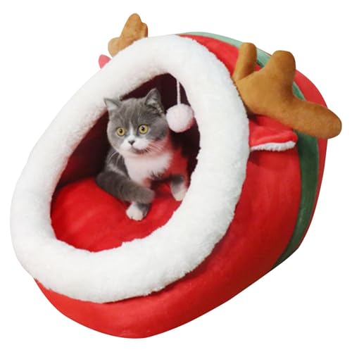 GkgWuxf Katzenbetten für Wohnungskatzen,Weihnachtskatzenbetten - Waschbare Katzenbetten, halbgeschlossene Katzenhöhle,Bequemes, rutschfestes, abnehmbares Katzensofa von Pet Supplies für Hunde und von GkgWuxf