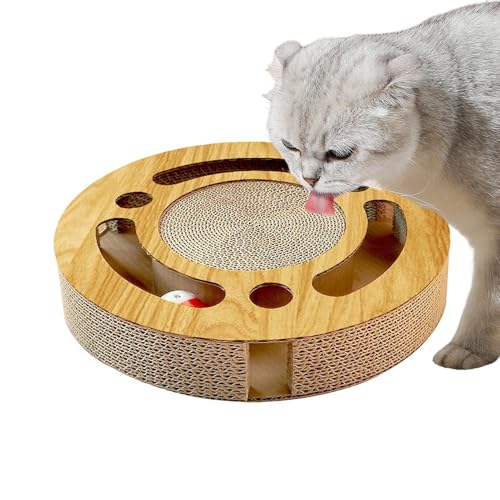 GkgWuxf Rundes Katzenkratzbrett, Katzenspielzeug-Kugelbahnkratzer - Plattenspieler für Katzenkratzbrett,Kratz-Drehteller-Spielzeug für Haustiere aus Wellpappe für aktives Spielen von GkgWuxf