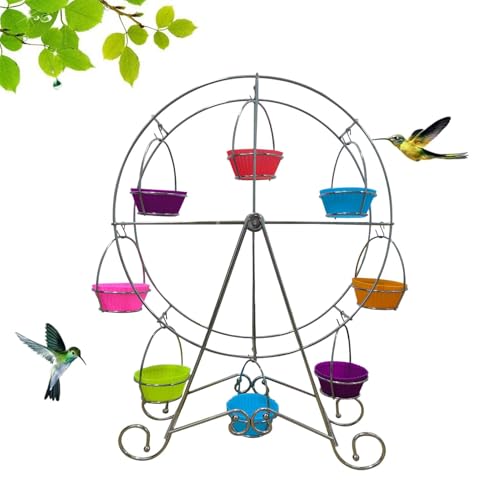 Gkumgwo Drehbarer Vogelfutterspender mit Riesenrad – Outdoor-Wildvogel-Futterstation mit hellen Farben für Garten, Rasen, Terrasse, Hinterhof, Hof von Gkumgwo