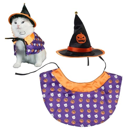 Gkumgwo Katzen-Halloween-Kleidung – Katzenhexen-Halloween-Kostüm, Hundeumhang, Halloween-Umhang-Set, Haustiermütze, Cosplay, Fledermaus-Kostüm für kleine Hunde, Katzen von Gkumgwo