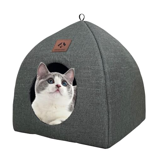 Gkumgwo Katzenhaus aus Leinen, Katzenhöhle für Hauskatzen - 2-in-1-Hundehütte für kleine Hunde - Halbgeschlossenes All Seasons kleines Hundenest aus Leinen mit Griffband von Gkumgwo