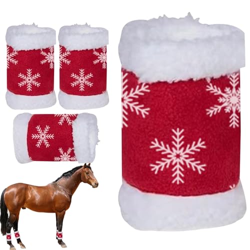 Gkumgwo Reitpferde-Beinbandagen,Weihnachtspferde-Beinbandagen,4X Weihnachts-Pferdebeinbandagen mit Schneeflockenmuster - Winter-Pferdebein-Schutzbandagen für das tägliche Reiten im Stall und bei von Gkumgwo