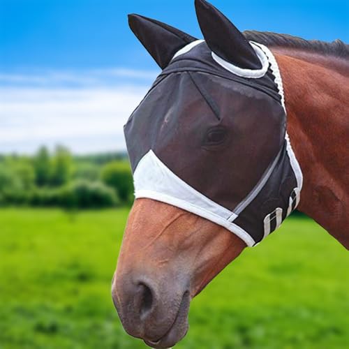 Glamifyr Fliegenmaske Pferd Fliegenmaske Pferd Warmblut,Fliegenhaube Pferde Klettverstellung Pferde Fliegenmaske,Fliegenmaske Kaltblut,Fliegenmaske Pferd Kaltblut Ohrenschutz Atmungsaktiv (L) von Glamifyr