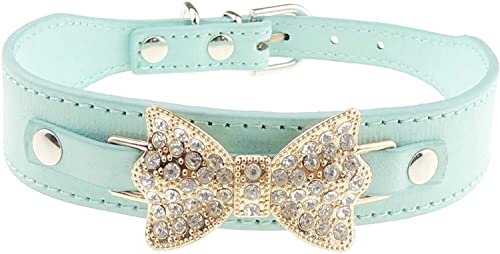 Glamour Girlz Halsband mit Fliege für Hunde und Katzen, Lederoptik, Größe S, Blau / goldfarben von Glamour Girlz