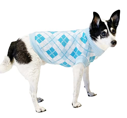 Glamour Girlz Pullover für kleine Hunde und Katzen, Argyle-Karo, warm, gestrickt, Größe XL, Blau von Glamour Girlz