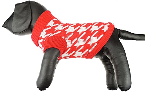 Glamour Girlz Strickpullover für kleine Hunde und Katzen, Hahnentrittmuster, warm, Größe S, Rot von Glamour Girlz