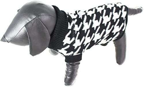 Glamour Girlz Strickpullover für kleine Hunde und Katzen, Hahnentrittmuster, warm, Größe XL, Schwarz von Glamour Girlz