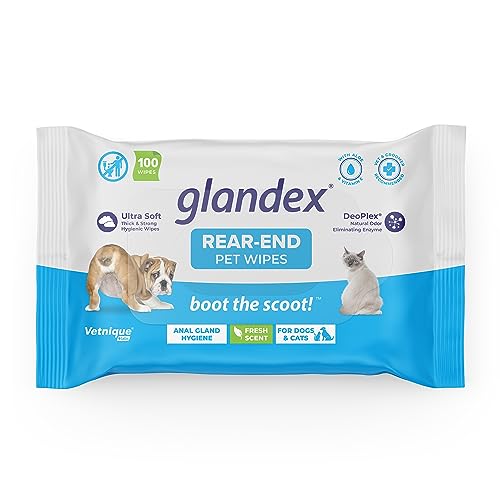 Glandex® Wischtücher für Hunde, Katzen und Haustiere Reinigen desodorierende hygienische Pflegetücher für Analdrüsen (100ct Beutel) von Vetnique Labs