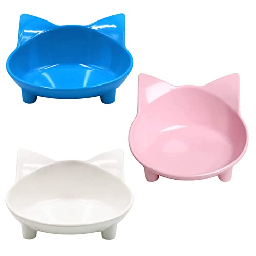 Futternapf für Indoor-Katzen, flache Näpfe für Futter und Wasser, rutschfest, Linderung von Müdigkeit, Blau, 3 Stück flache Schalen für Futter und Wasser, niedlich für den Innenbereich, 3 Packungen von Glanhbnol