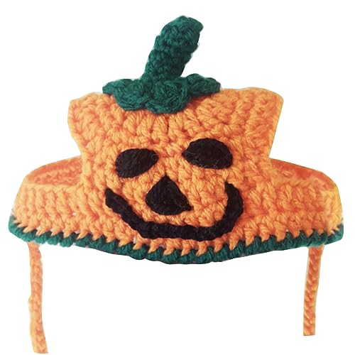 Halloween-Kürbis-Hut, niedliches Kostüm, modische Strickmütze, verstellbarer Nackenriemen, Haustierbedarf, niedliches Hundezubehör, Halloween-Haustier-Hut von Glanhbnol