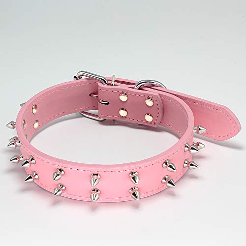 Glanhook Halten Sie Ihren Hund sicher und stilvoll mit unserem 45,7 cm verstellbaren Hundehalsband mit Stacheln – strapazierfähiges rosa Lederhalsband für zusätzlichen Schutz, Größe S von Glanhook
