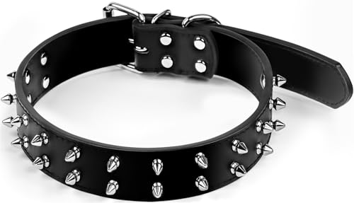 Glanhook Halten Sie Ihren Hund sicher und stilvoll mit unserem 63,5 cm verstellbaren Hundehalsband mit Spikes – strapazierfähiges schwarzes Lederhalsband Design für zusätzlichen Schutz L von Glanhook