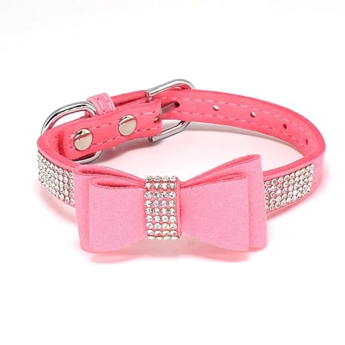 Schillerndes Strass-Hundehalsband mit weichem Stoff und Kristallfliege, elegante und glamouröse Welpenhalsbänder für kleine Hunde in Rosa, XS von Glanhook