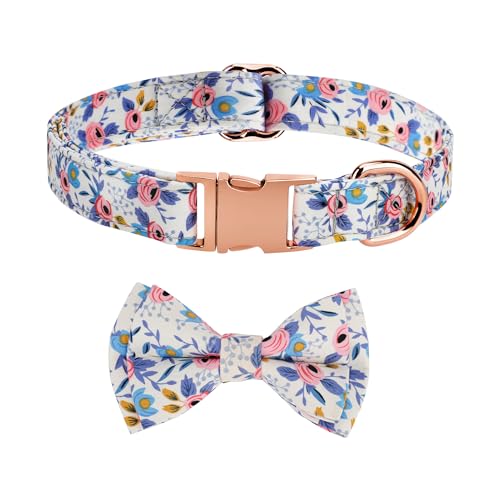 Style Unleashed - Blossom Beauty Hundehalsband mit schicker passender Schleife, maßgeschneidert für alle Rassen über universelle Metallschnalle, ein Muss für Haustiermode! Blau M von Glanhook