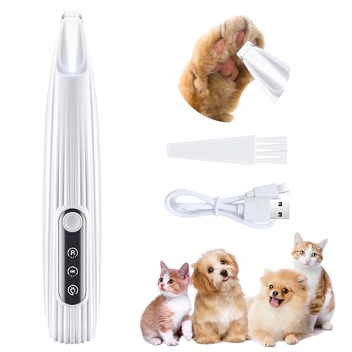 GlauStalos Hundeschermaschine, 500mAh Wiederaufladbarer Haustierhaarschneider mit LED-Licht, Kabellos Hund Pfoten Trimmer, Haustier Rasierer für Dickes, Langes und Lockiges Tierhaa von GlauStalos