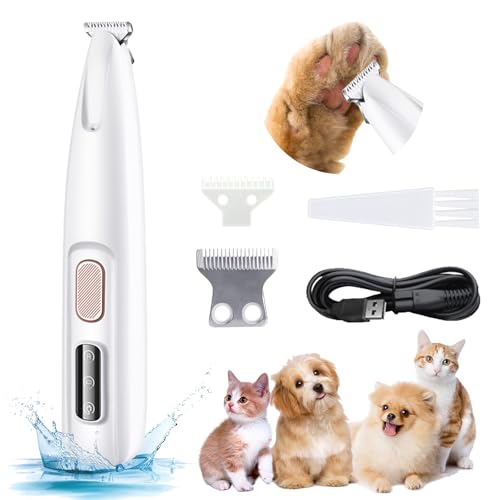 Hundeschermaschine, 500mAh Wiederaufladbarer Haustierhaarschneider mit LED-Licht, IPX4 Kabellos Hund Pfoten Trimmer, Haustier Rasierer für Dickes, Langes und Lockiges Tierhaa (F5) von GlauStalos