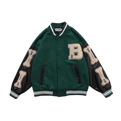 Baseball Jacke Herren Mantel Varsity Jacke Patchwork Brief College Jacke Unisex Paar Jacke Oberbekleidung Jacke (Color : Green, Size : X-Large) von Glenmi