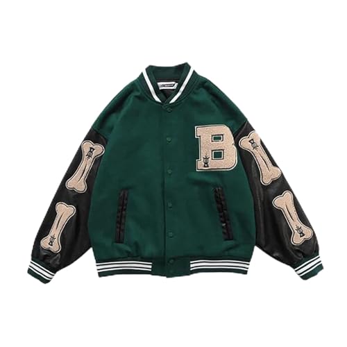 Baseball Jacke Herren Mantel Varsity Jacke Patchwork Oldschool College Jacke Unisex Paar Jacke Oberbekleidung Jacke (Color : Green, Size : Medium) von Glenmi