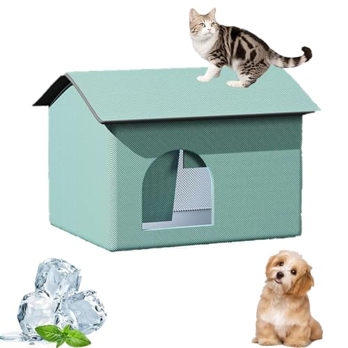 Bieten Sie Ihrer Katze einen kühlen und erfrischenden Platz for Entspannen im Outdoor-Katzenhaus aus EPE-Baumwolle.(Green,L (40 * 48 * 38)) von Glenmi