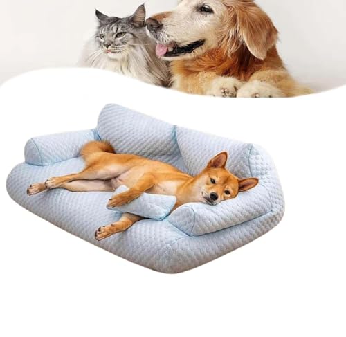 Couchbett for Hunde und Katzen – Bequemes Haustiersofa mit kühlender Eisseiden-Technologie, Ideal for kleine, mittelgroße und große Rassen, maschinenwaschbarer Bezug, for alle Jahreszeiten geeignet(Bl von Glenmi