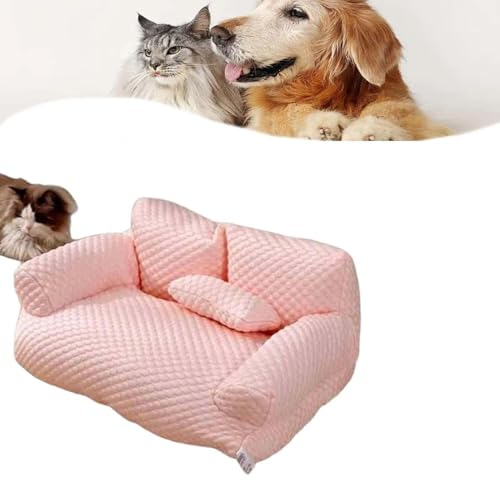 Elegante Hunde- und Katzencouch - Luxuriöses Haustiersofa mit Kühltechnologie, ideal for kleine, mittelgroße und große Rassen, maschinenwaschbarer Bezug, ganzjährig verwendbar(Pink,L) von Glenmi