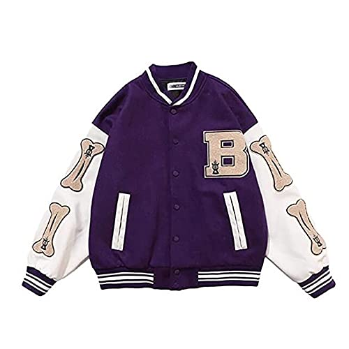 Glenmi Baseball Jacke Herren Mantel Varsity Jacke Patchwork Brief College Jacke Unisex Paar Jacke Oberbekleidung Jacke (Color : Purple, Size : Large) von Glenmi