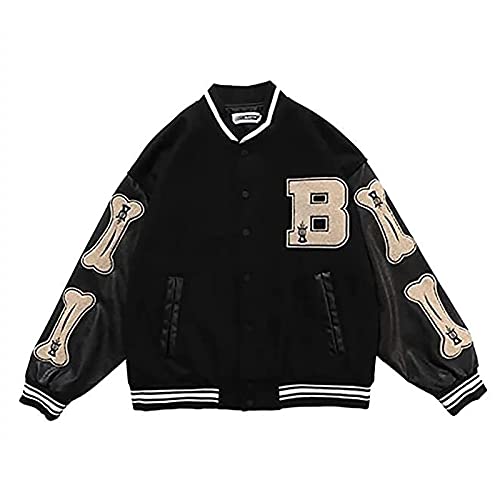 Glenmi Baseballjacke Männer Mantel Varsity Jacke Collegejacke Unisex Paar Jacke Oberbekleidung Jacke (Color : Black, Size : Large) von Glenmi