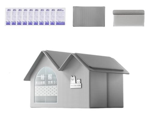 Kühlendes Katzenhaus for den Außenbereich mit Oxford-Stoff und Kühlakku – geräumig, faltbar und for alle Jahreszeiten geeignet(L (60 * 38 * 42)) von Glenmi