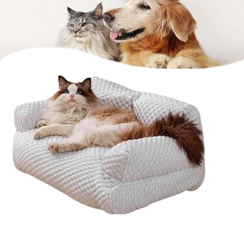 Kühlendes Sofabett for Haustiere – Luxuriöse Hunde- und Katzenlounge mit Eisseidenstoff, ideal for kleine, mittelgroße und große Haustiere, abnehmbarer Bezug, maschinenwaschbar, Ganzjahreskomfort(Grau von Glenmi