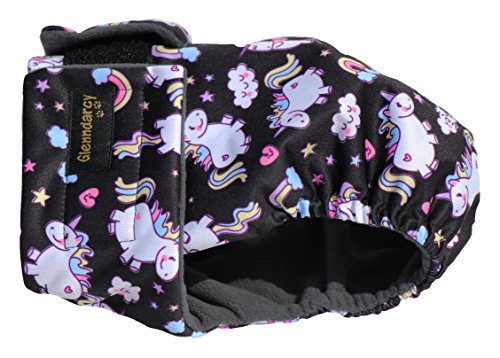 Glenndarcy Hundewindeln - OHNE SCHWANZLOCH - für z.B FRENCHIES und Bulldoggen - Unicorns Medium Long & 2 Washable Pads von Glenndarcy