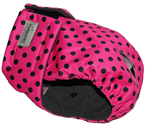 Glenndarcy Weibliche Hundewindeln - Wasserdichtes Stoff (Pink Black Dots Small Pants & 2 Washable Pads) von Glenndarcy
