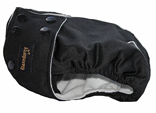 Inkontinenz-Windel für weibliche Hunde, Bund mit Druckknöpfen, wasserdicht, Option für waschbare Pads, verschiedene Größen, Schwarz von Glenndarcy Dog Pants