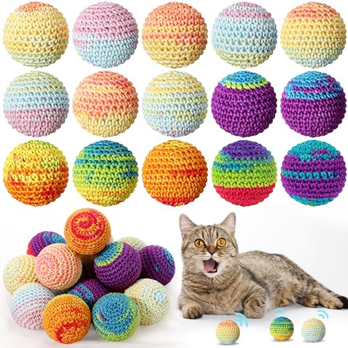 Glimin 16 Stück Garn Katzenball Spielzeug mit Glocke im Inneren, Katzenspielzeug Bälle Großpackung Katzenspielzeug für Indoor-Katzen, interaktives, buntes Katzenkauspielzeug für Kätzchen, von Glimin