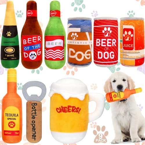 Glimin Quietschendes Hundespielzeug-Set, Wasserflasche, Quietschspielzeug, Bulk-Bier, Hundespielzeug, interaktiv, lustiges Hundespielzeug, Welpen, Zahnen, Kauen mit Quietscher für kleine und von Glimin