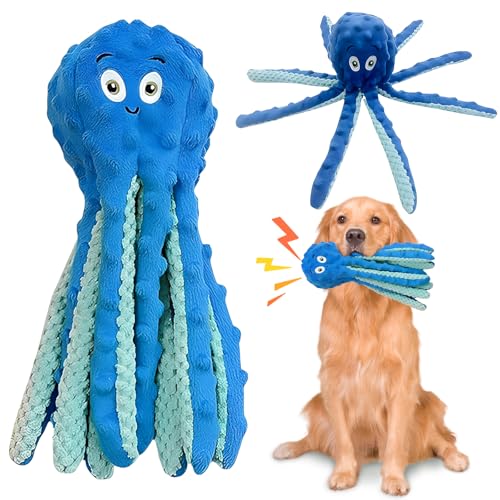 Glirop Octopus Interaktives Hundespielzeug, keine Füllung, Kauspielzeug für Hunde, quietschendes Plüsch-Welpenspielspielzeug mit Knisterpapier, weiches Hundespielzeug für kleine, mittelgroße und große von Glirop