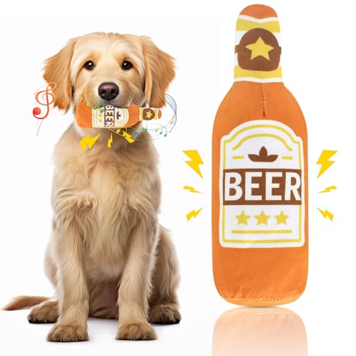 Glirop Quietschendes Hundespielzeug in Bierflasche, Plüsch-Hundespielzeug, Interaktion, Welpenspielzeug für kleine, mittelgroße und große Hunde, Outdoor-Spieltraining, Kauen, Zahnpflege, Zähne, von Glirop