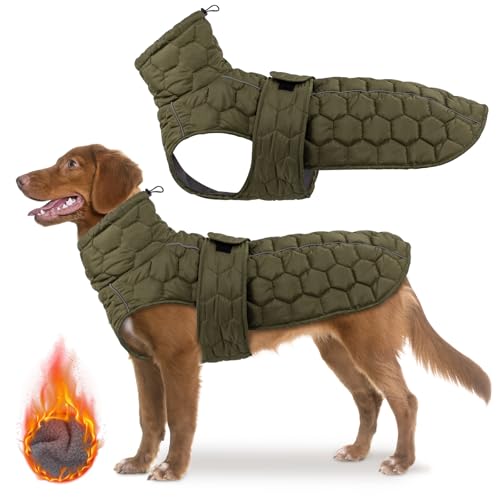 Warme Winter-Hundejacke, verdickter Hundemantel mit verstellbarem Brustgurt, reflektierend, wasserdicht, gepolstertes Fleece, für mittelgroße und große Hunde, Winter, Spaziergänge im Freien von Glirop