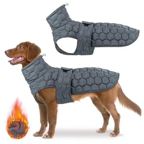 Warme Winter-Hundejacke, verdickter Hundemantel mit verstellbarem Brustgurt, reflektierend, wasserdicht, gepolstertes Fleece, für mittelgroße und große Hunde, Winter, Spaziergänge im Freien von Glirop