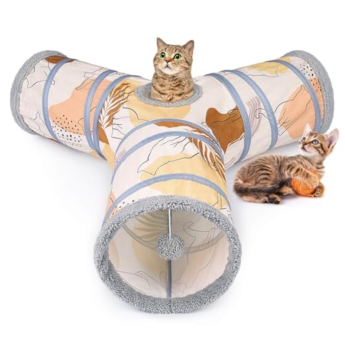 Glittme Katzentunnel, 3-Wege-Katzentunnel für Indoor-Katzen mit 3 Spielzeugbällen, Peekaboo Katzenhöhle, zusammenklappbare Katzenröhren und Tunnel für Katze, Welpen, Kätzchen von Glittme