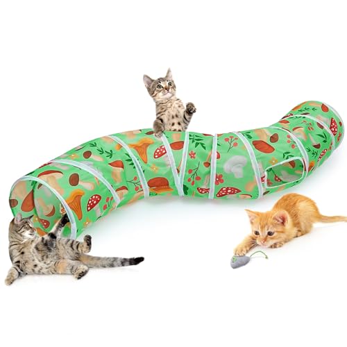 Glittme Katzentunnel, Katzentunnel für Indoor-Katzen, S-Form Peekaboo Katzenhöhle mit Katzenspielzeug, Faltbare Katzenröhren und Tunnel für Katzen, Kaninchen, Welpen, Meerschweinchen von Glittme