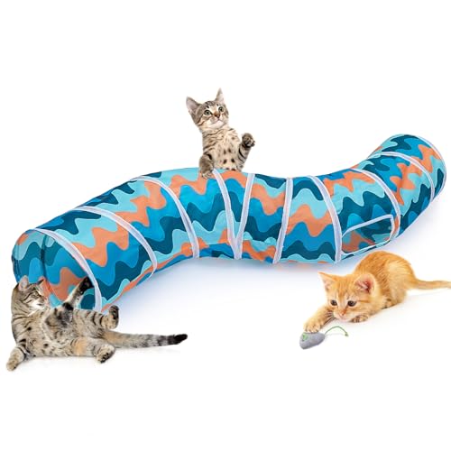 Glittme Katzentunnel, Katzentunnel für Indoor-Katzen, S-Form Peekaboo Katzenhöhle mit Katzenspielzeug, Faltbare Katzenröhren und Tunnel für Katzen, Kaninchen, Welpen, Meerschweinchen von Glittme