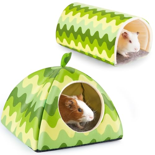 Glittme Meerschweinchenversteck Weiches Meerschweinchenbett und Tunnel, 2 Pack Waschbarer Meerschweinchentunnel mit Haus Meerschweinchen Zubehör für Hamster, Kaninchen, Hase, Kleintier von Glittme