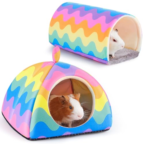 Glittme Meerschweinchenversteck Weiches Meerschweinchenbett und Tunnel, 2 Pack Waschbarer Meerschweinchentunnel mit Haus Meerschweinchen Zubehör für Hamster, Kaninchen, Hase, Kleintier von Glittme