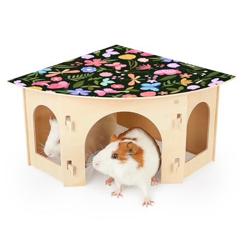 Glittme Meerschweinchenversteck in Fächerform, Hamsterversteck aus Holz, geräumiges Kaninchenhaus mit abnehmbarem Oberteil, Kaninchenversteck für Meerschweinchen, Kaninchen, Hase, Hamster von Glittme