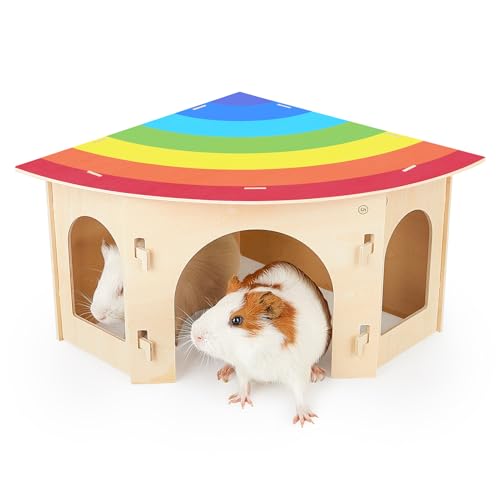 Glittme Meerschweinchenversteck in Fächerform, Hamsterversteck aus Holz, geräumiges Kaninchenhaus mit abnehmbarem Oberteil, Kaninchenversteck für Meerschweinchen, Kaninchen, Hase, Hamster von Glittme